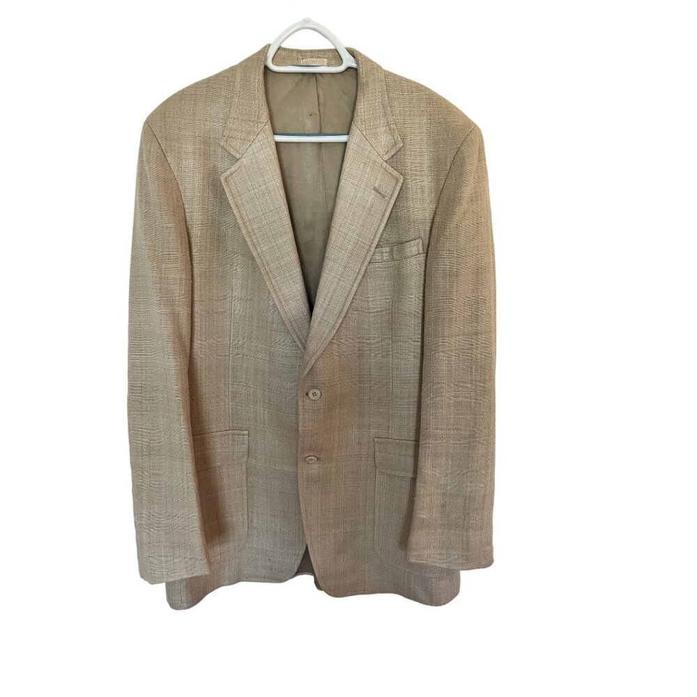 Ralph by Ralph Lauren Mens Beige Wool Single Breasted Herringbone Blazer SZ 44